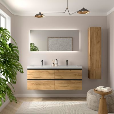 Meuble de salle de bain BEQUIA METAL 140cm Chêne Vasque Toscana Charge minérale Centrale