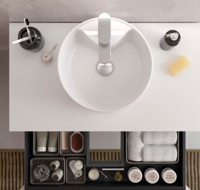 Meuble de salle de bain BEQUIA METAL 3C 80cm Blanc mat Vasque à poser Porcelaine Centrale
