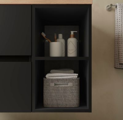 Meuble de salle de bain BEQUIA Plus 100cm Noir mat Vasque Porcelaine Robinet à gauche