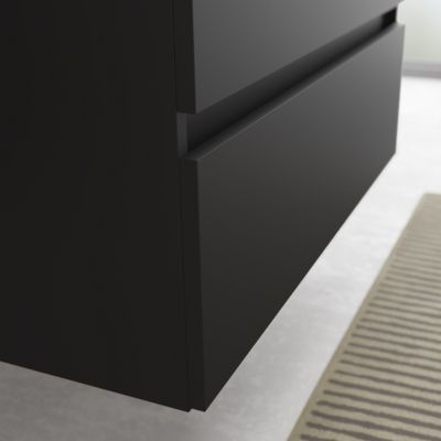 Meuble de salle de bain BEQUIA Plus 100cm Noir mat Vasque Porcelaine Robinet à gauche