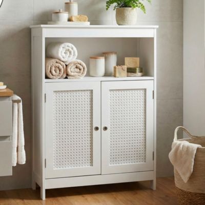 Meuble de salle de bain Blanc Armoire de salle de bain Portes & Étagère Moderne FineBuy