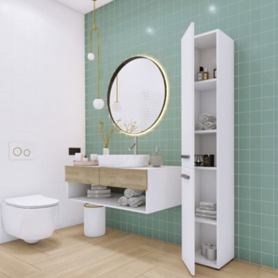 Meuble de salle de bain, blanc mat, blanc brillant, 30 x 174 x 30 cm