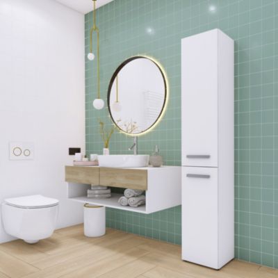Meuble de salle de bain, blanc mat, blanc brillant, 30 x 174 x 30 cm