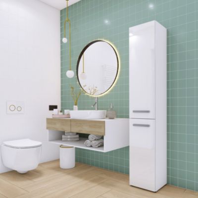 Meuble de salle de bain, blanc mat, blanc brillant, 30 x 174 x 30 cm