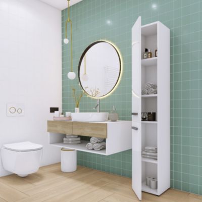 Meuble de salle de bain, blanc mat, blanc brillant, 30 x 174 x 30 cm