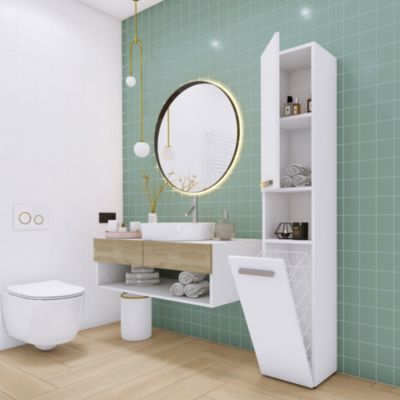 Meuble de salle de bain, blanc mat, blanc brillant, 30 x 174 x 30 cm