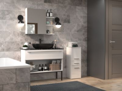 Meuble de salle de bain, blanc mat, blanc brillant, 85 x 30 x 30 cm