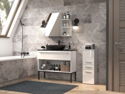 Meuble de salle de bain, blanc mat, blanc brillant, 85 x 30 x 30 cm