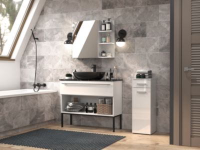 Meuble de salle de bain, blanc mat, blanc brillant, 85 x 30 x 30 cm