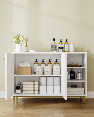 Meuble de Salle de Bain Blanc - Rangements - Placards 2 Portes - Compartiment Ouvert Etageres Reglable - Salle de Bain