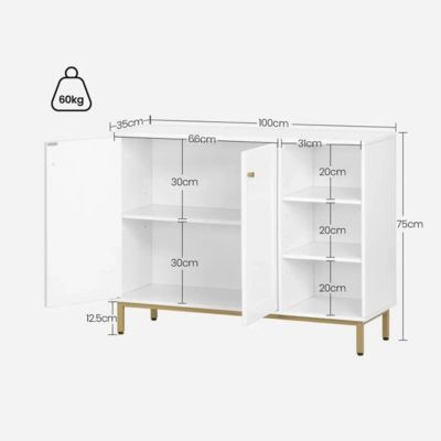 Meuble de Salle de Bain Blanc - Rangements - Placards 2 Portes - Compartiment Ouvert Etageres Reglable - Salle de Bain