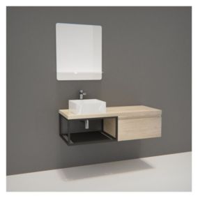 Meuble de Salle de Bain Bois et Métal WILL - Plan de toilette suspendu 120 cm + Vasque + Miroir