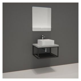 Meuble de Salle de Bain Bois et Métal WILL - Plan de toilette suspendu 60 cm + Structure métal Noir Mat + Vasque + Miroir