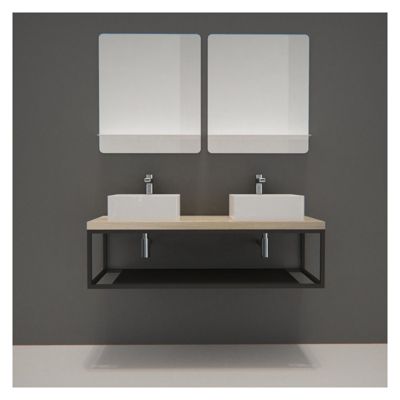 Meuble de Salle de Bain Bois et Métal WILL - Plan suspendu 120 cm + Structure métal + 2 Vasques + 2 Miroirs