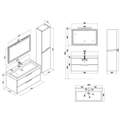 Meuble de salle de bain CALABRO 1000 Gris Anthracite