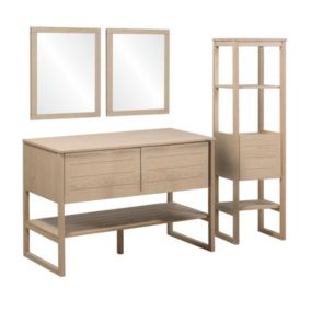 Meuble de Salle De Bain Chêne 120 cm + Colonne de rangement Chêne 145 cm ATOLL + 2 Miroirs