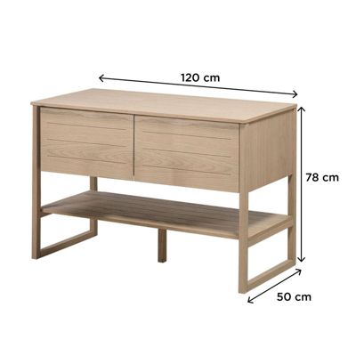Meuble de Salle De Bain Chêne 120 cm + Colonne de rangement Chêne 145 cm ATOLL + 2 Vasques carrées