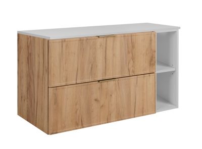 Meuble de salle de bain, Chêne Craft / Blanc, poignée dorée, 100 (80 + 20) x 46 x 57 cm
