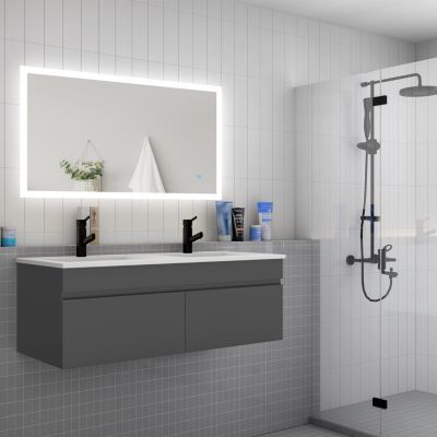 Meuble de salle de bain double vasque 120 cm, meuble suspendu avec 2 portes, anthracite