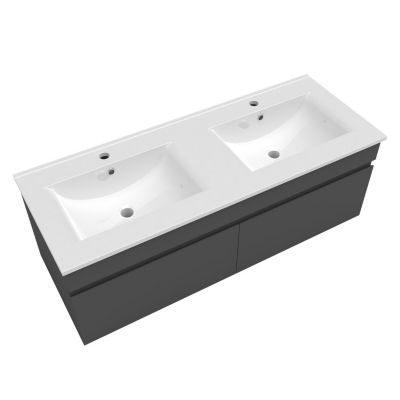 Meuble de salle de bain double vasque 120 cm, meuble suspendu avec 2 portes, anthracite