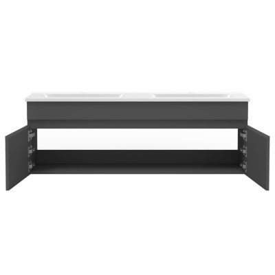 Meuble de salle de bain double vasque 120 cm, meuble suspendu avec 2 portes, anthracite