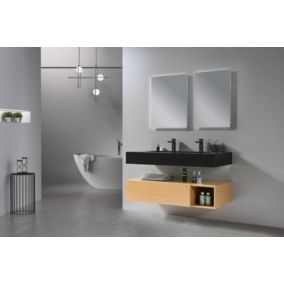 Meuble de salle de bain double vasque 120cm bois et noir avec miroir LED à luminosité variable LB-8470-120 LuxuryBain-