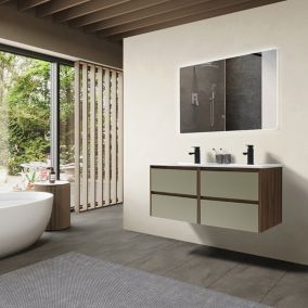 Meuble de salle de bain double vasque 120cm bois et vert avec miroir LED LuxuryBain-