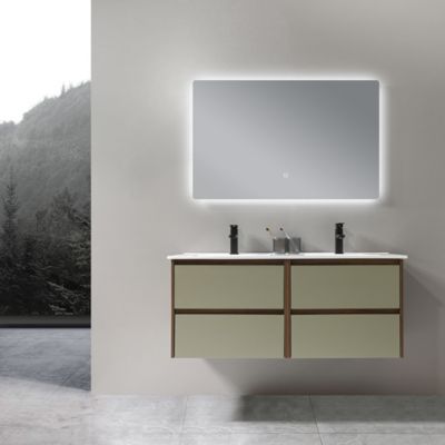 Meuble de salle de bain double vasque 120cm bois et vert avec miroir LED LuxuryBain-