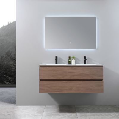 Meuble de salle de bain double vasque 120cm bois foncé avec miroir LED LuxuryBain-