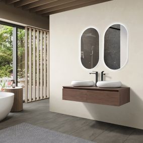 Meuble de salle de bain double vasque 120cm bois foncé avec miroir LED LuxuryBain-
