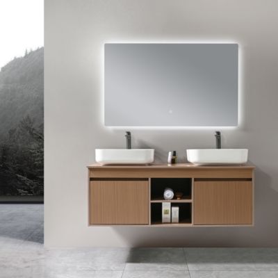 Meuble Salle De Bain Double Vasque 1,40 M Avec Miroir Et 2 Robinets - Blanc - Occasion