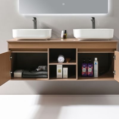 Meuble de salle de bain double vasque 140cm bois foncé avec miroir LED LuxuryBain-