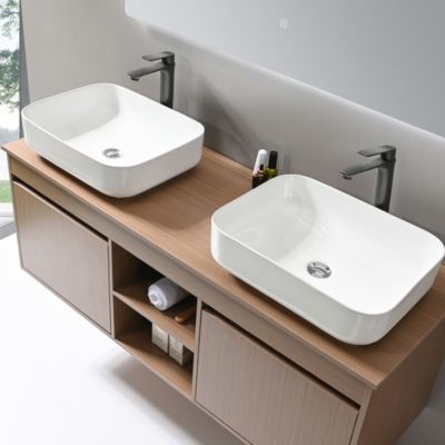 Plan De Travail Salle De Bain Acacia 100x60x2.5cm - Bois Massif, Bord Vivant, Style Naturel
