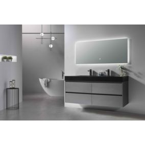 Meuble de salle de bain double vasque 150cm gris et noir avec miroir LED LB-8476S LuxuryBain-