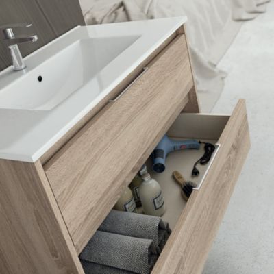 Meuble de salle de bain double vasque - 4 tiroirs - IRIS et miroir Led STAM - cambrian (chêne) - 120cm