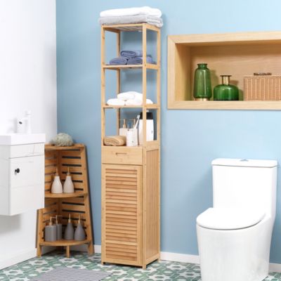 Meuble de salle de bain en bambou naturel avec tiroir et étagères
