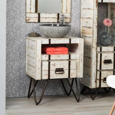 Meuble de salle de bain en mindi 60 cm Loft blanc