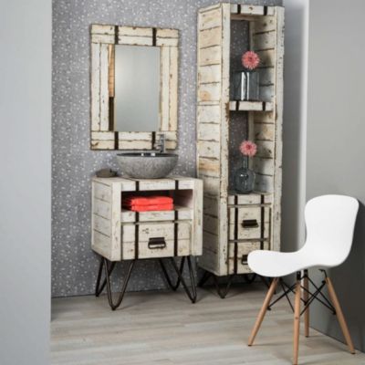 Meuble de salle de bain en mindi 60 cm Loft blanc