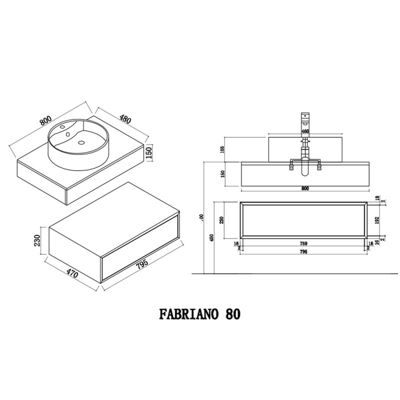 Meuble de salle de bain FABRIANO 800 Noir mat (sans miroir)