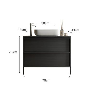 Meuble de salle de bain FRASSI  79 cm  Noir cendré  Evier inclus  2 tiroirs