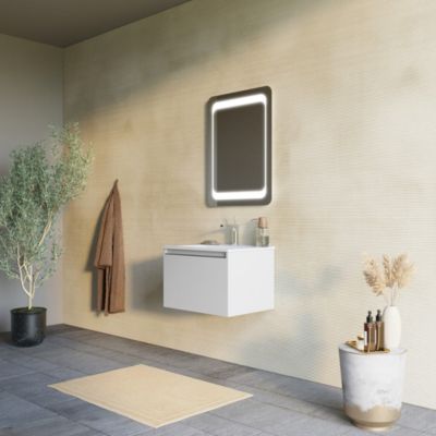 Meuble De Salle De Bain Gris Clair Mat 60Cm, Lavabo Et Miroir 60X80 - Monaco