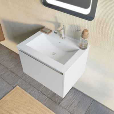 Meuble De Salle De Bain Gris Clair Mat 60Cm, Lavabo Et Miroir 60X80 - Monaco