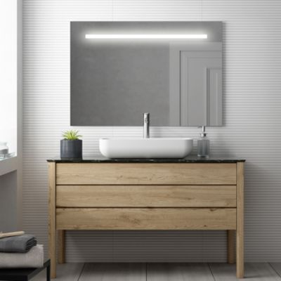 Meuble de salle de bain KING avec vasque à poser ronde et miroir Led STAM - Roble (chêne clair) - 120cm
