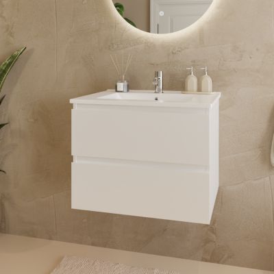 Meuble Salle De Bain Avec Lavabo Deftrans Domodomo 82x75x33cm Blanc - Céramique, 3 Portes