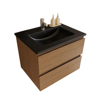 Meuble de salle de bain LOMAZOO Marenza chêne chaud - 60cm - lavabo noir