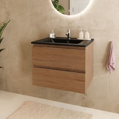 Meuble de salle de bain LOMAZOO Marenza chêne chaud - 60cm - lavabo noir