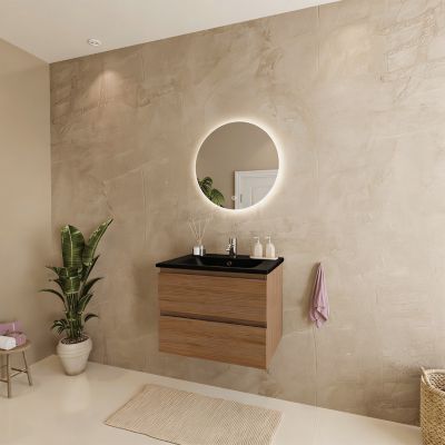 Meuble de salle de bain LOMAZOO Marenza chêne chaud - 60cm - lavabo noir