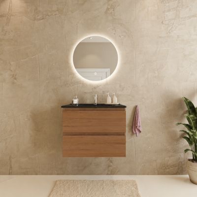 Meuble de salle de bain LOMAZOO Marenza chêne chaud - 60cm - lavabo noir