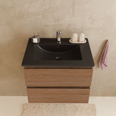 Meuble de salle de bain LOMAZOO Marenza chêne chaud - 60cm - lavabo noir