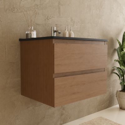 Meuble de salle de bain LOMAZOO Marenza chêne chaud - 60cm - lavabo noir